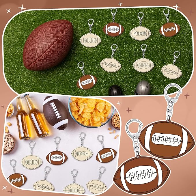 RattanView 24 Pcs Football Craft Color Your Own Keychains DIY Craft Wooden