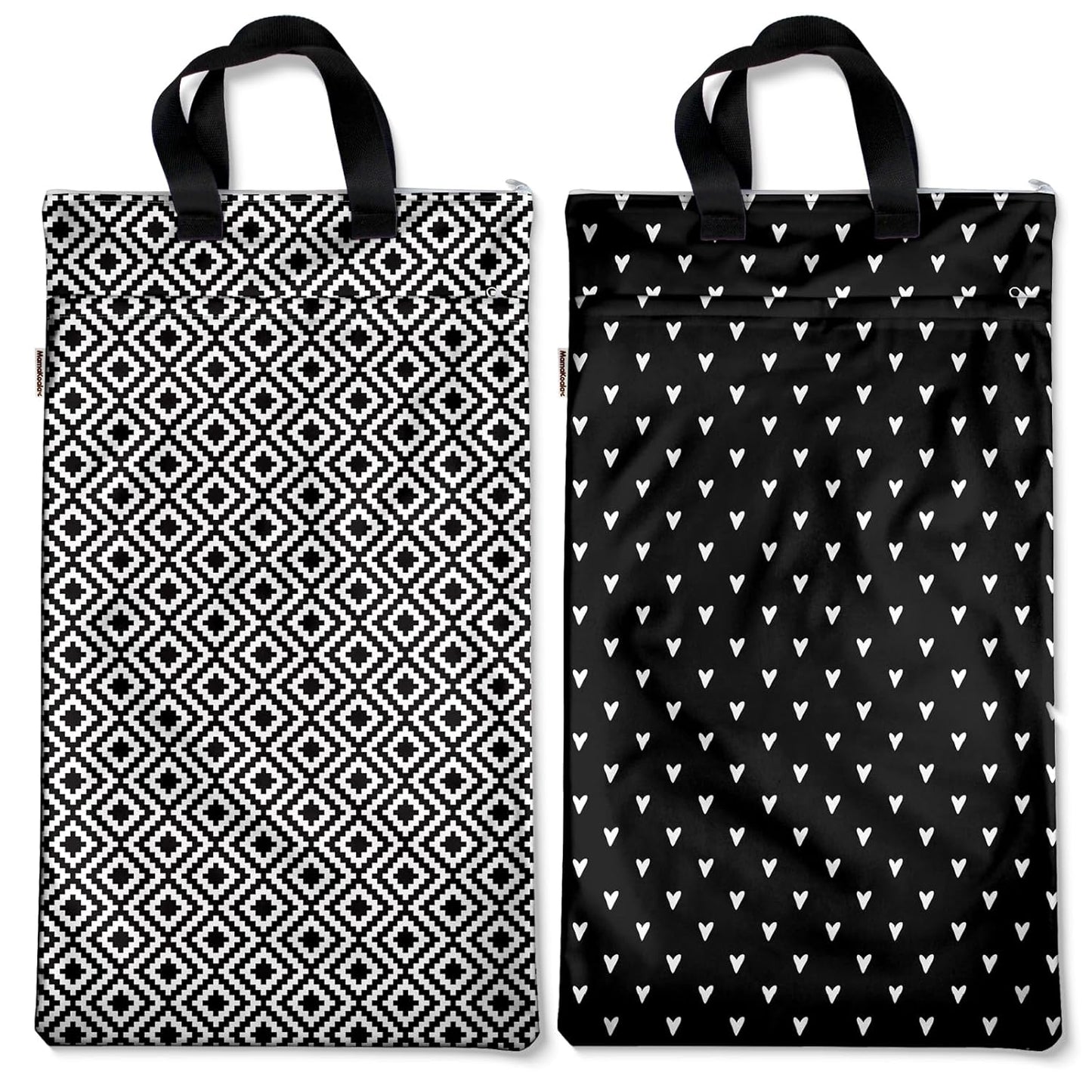 Mama Koala Reusable Hanging Wet Dry Bags for Baby Items, Cloth Diapers, Swimsuits, Travel, Gym Clothes, Beach, Pump Parts, Toiletries, Two Zippered Pockets, 2 Pack (W007L)
