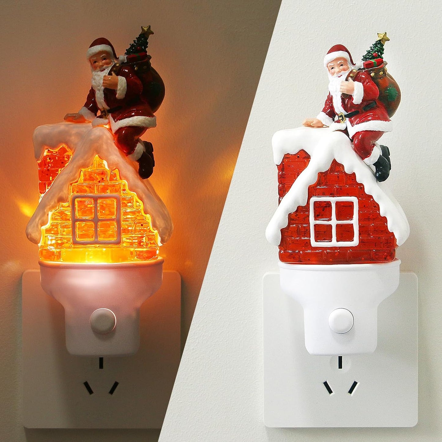 Christmas Night Light Plug into Wall Swirling Glitter USB Portable Christmas Decorative Night Light Decoration for Kids Adults Bedroom Kitchen Living Room Holiday Decor (Santa Claus)