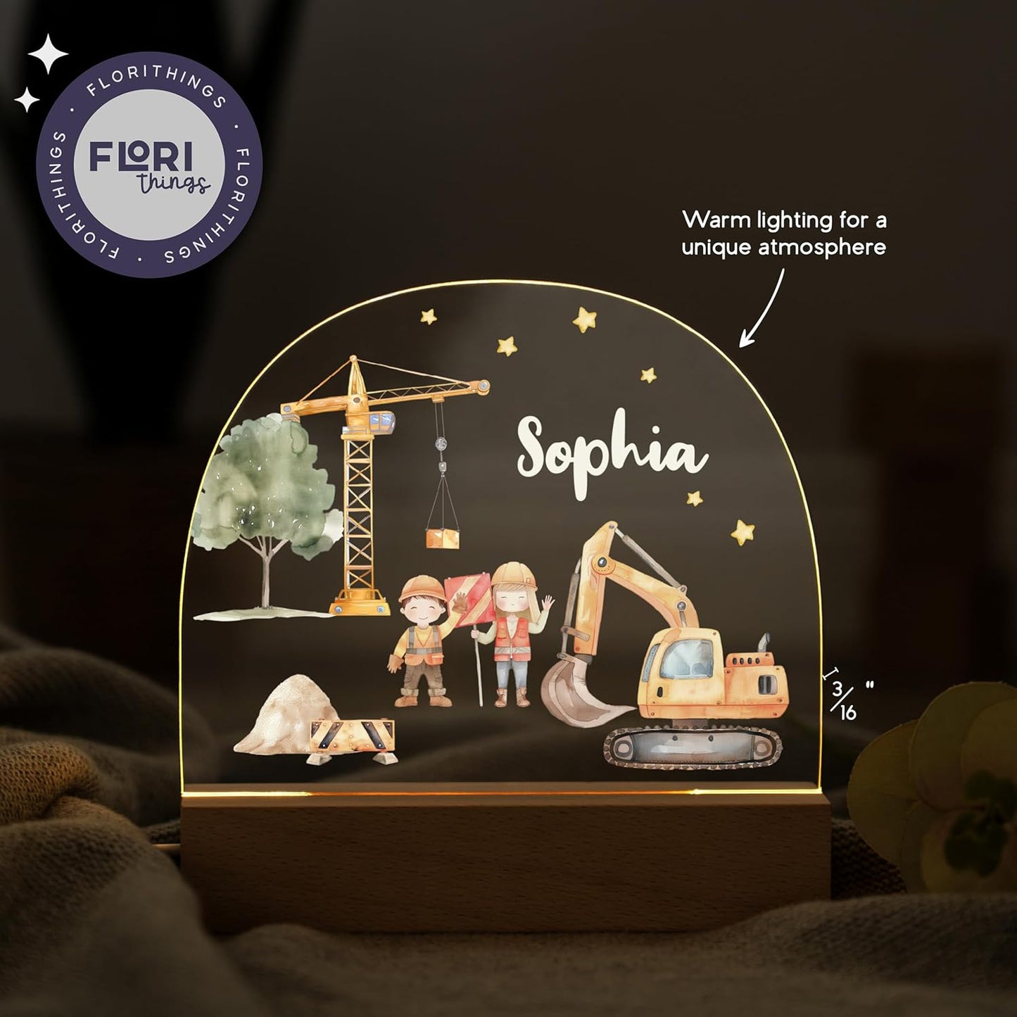 Personalized Baby Gifts for Boys/Newborn Night Light/Personalized Gift/Customized Name Light for Nursery Decor/Warm White Glow - Excavator