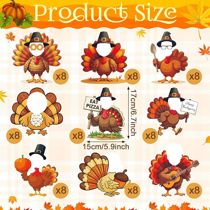 Gersoniel 72 Pcs Kid Fall Turkey Decor Fall Pumpkin Bulletin Board Cutout |