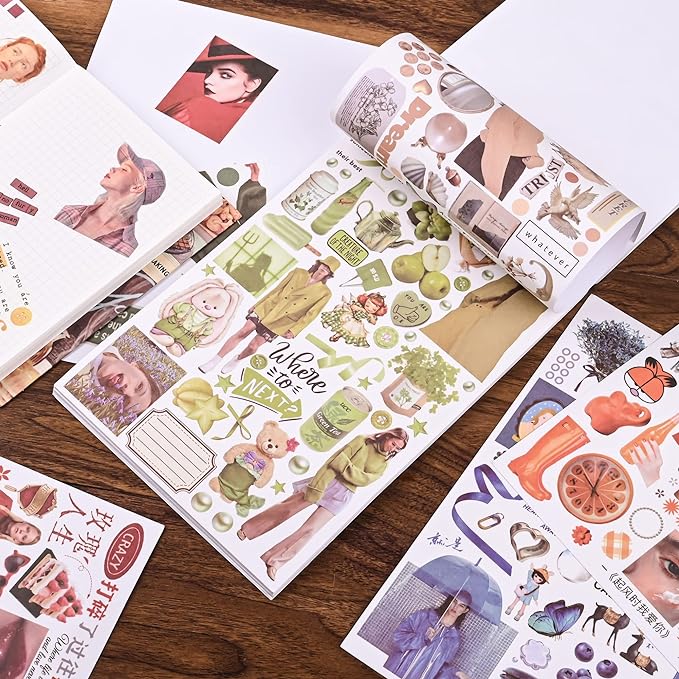 Vintage Washi Stickers for Scrapbooking, Scrapbook Stickers for Junk Journals