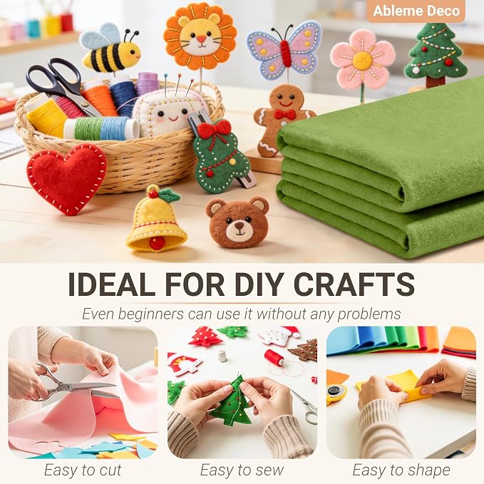 Moss Green Felt Fabric Sheets 18" x 18" 1.6mm Soft Craft Felt | Soft Precut