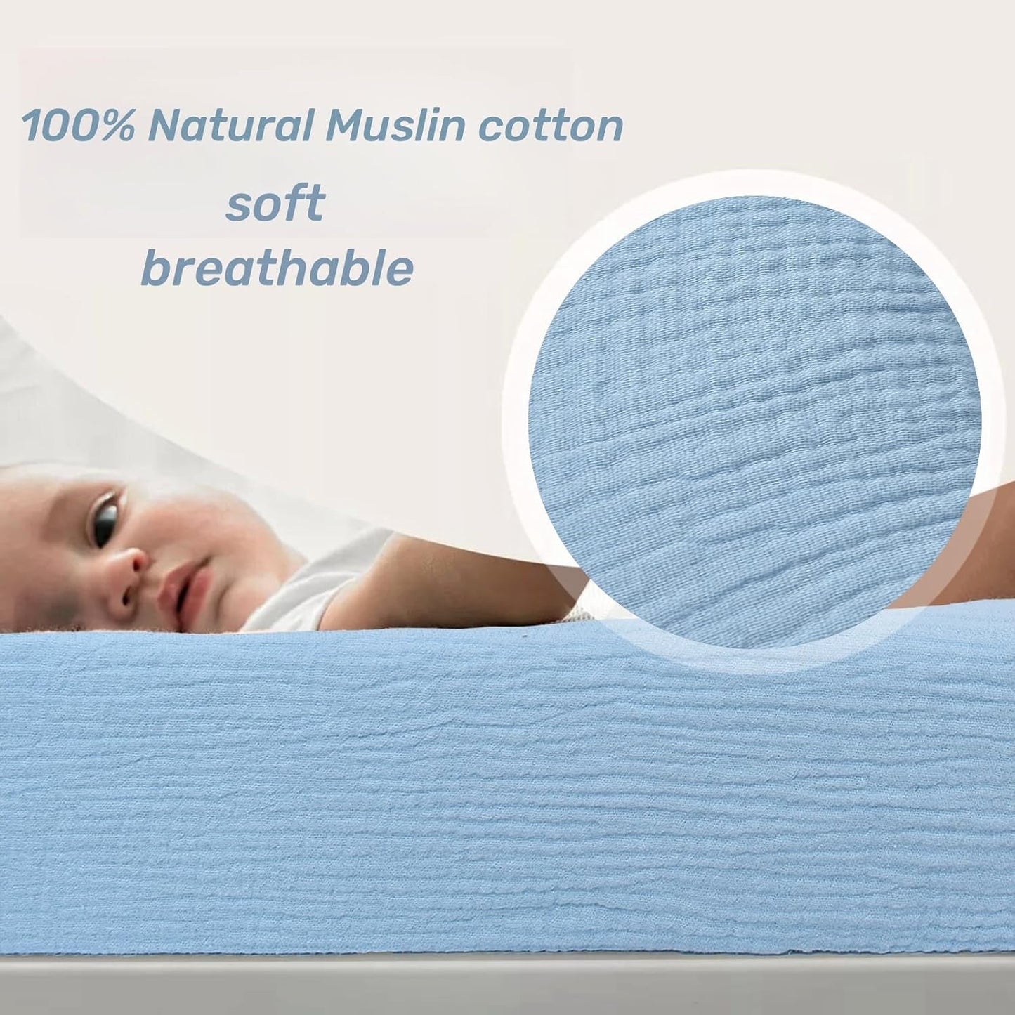 Owlowla Muslin Changing Pad Cover 2PACK,Soft Muslin Cotton Diaper Changing Pad Covers Changing Table Cover for Baby Boy Girl(Baby Blue&Olive)