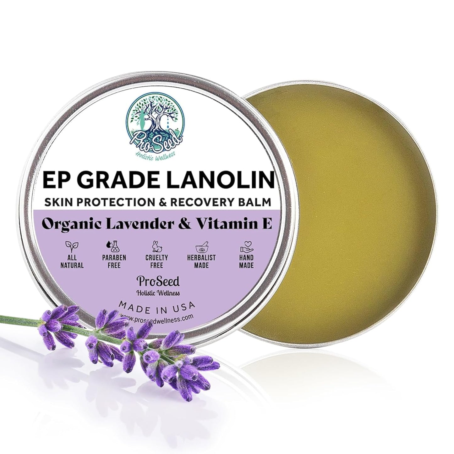ProSeed Handmade Lanolin Cream with Lavender & Vitamin E – Nursing Balm for Breastfeeding, Baby Care & Dry Skin – Gentle Moisturizer for Hands, Face, Pets – Soothes Diaper Rash & Windburn – 1.5oz