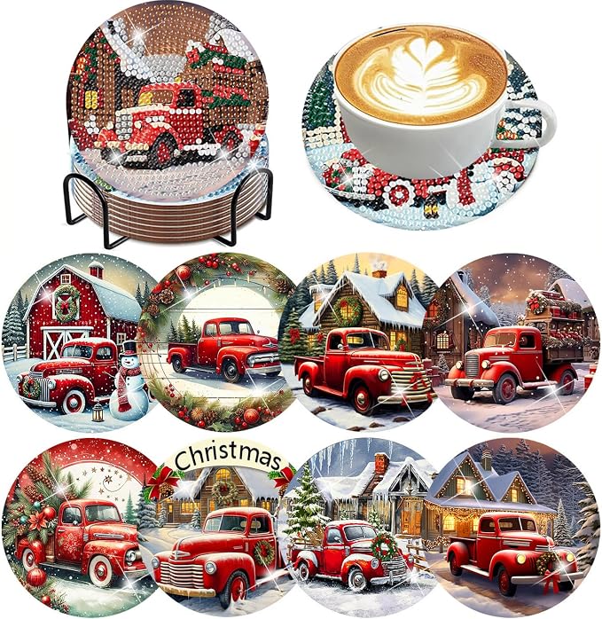ijbnhd 8 PCS Christmas Diamond Art Coasters Kit