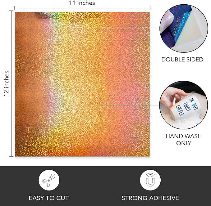 Permanent Glitter Vinyl for Cricut Sparkle Holographic Vinyl Adhesive Sheets