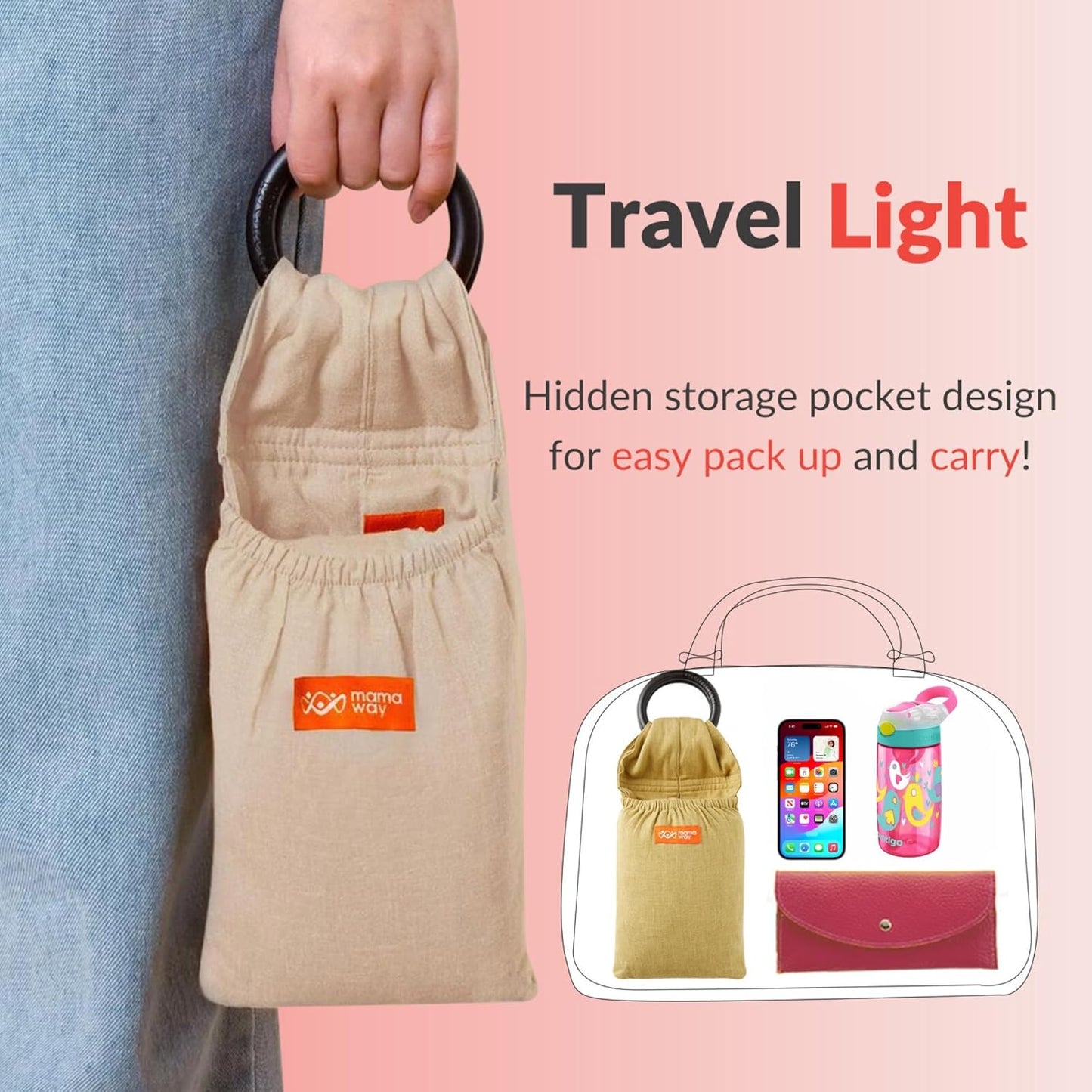 Mamaway Baby Ring Sling Carrier - Newborn and Toddler Sling (Supports up to 165lbs), IHDI Certified, Rayon & Linen Made, Soft & Breathable, Nylon 66 Safety Rings, Storage Pocket Design