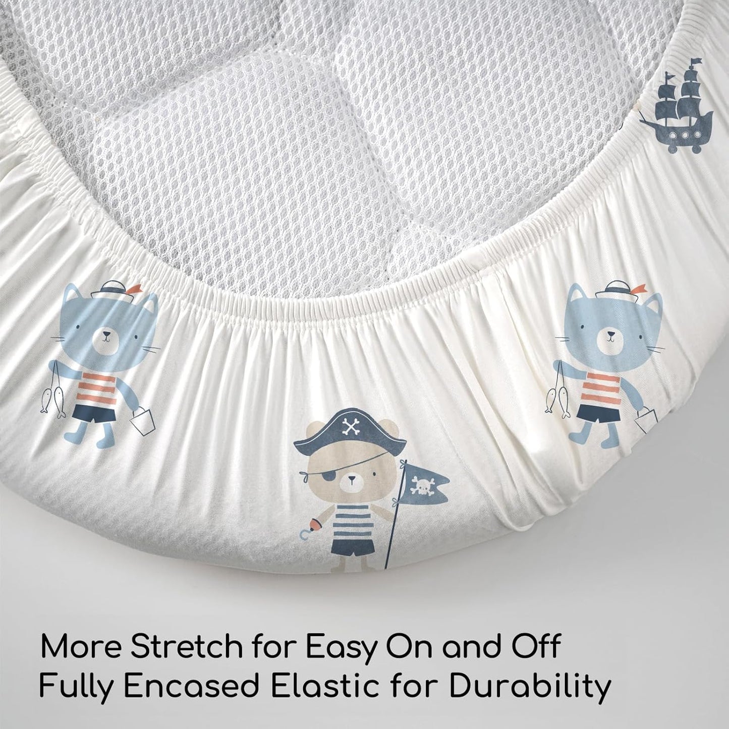 Baby Bassinet Sheets Girl Boy, Stretch Fitted Bassinet Sheet Set 3 Pack Bassinet Mattress Sheets Universal Fit for Rectangle, Round, Oval, Hourglass Mattress, Soft Breathable Blue Ocean Sailor