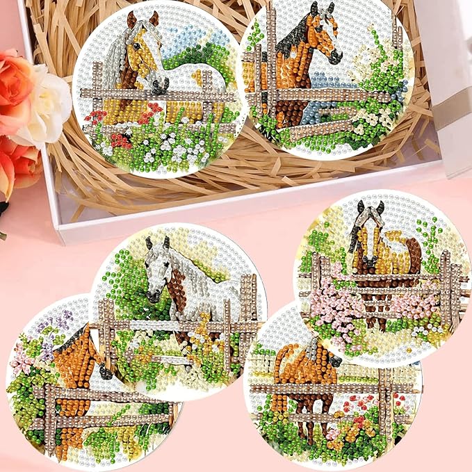 Zythron 8 Pack Horse Diamond Art Coasters, Diamond Painting Coasters Kits |