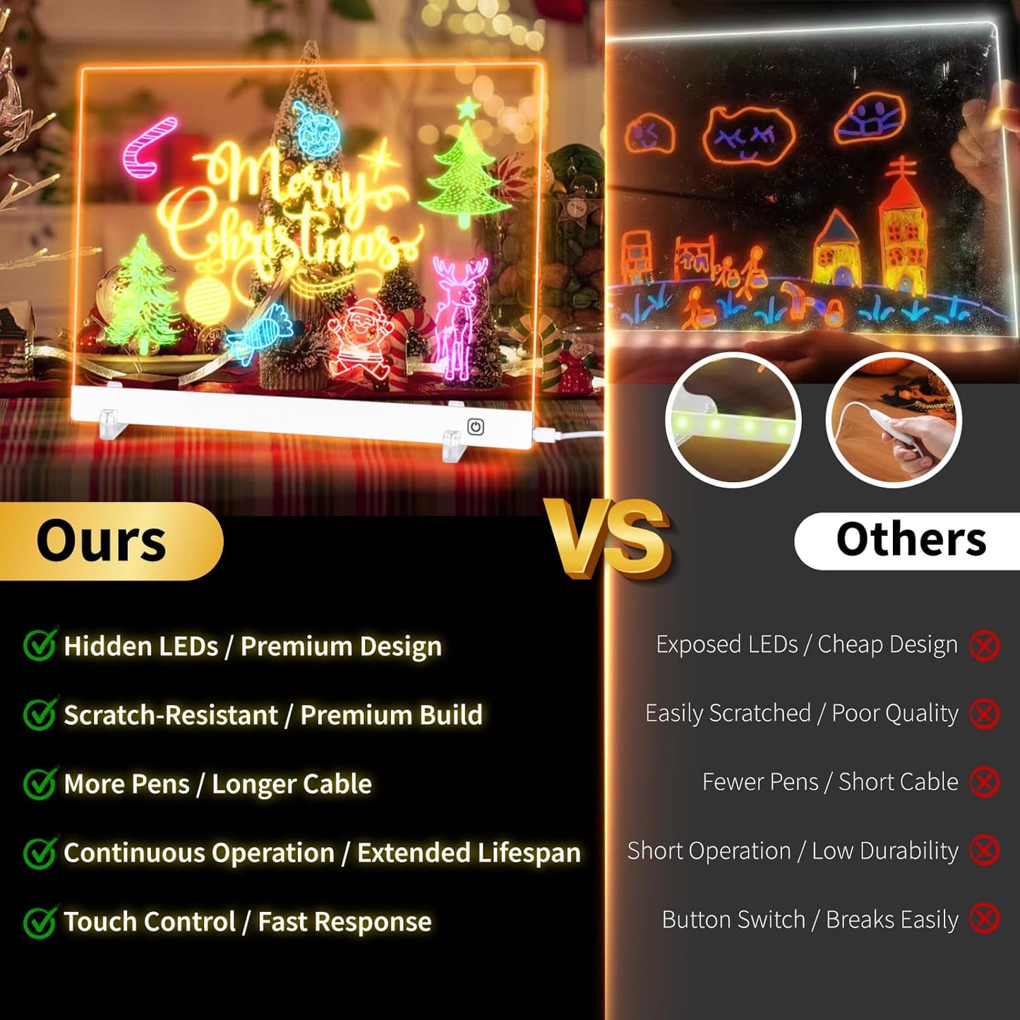 LED Note Board with Colors, Led Drawing Board for Kids, Light Up Acrylic Dry Erase Boards with Stand, Christmas & Birthday Gifts for Girls/Teens (White, 15.7" x 11.8")