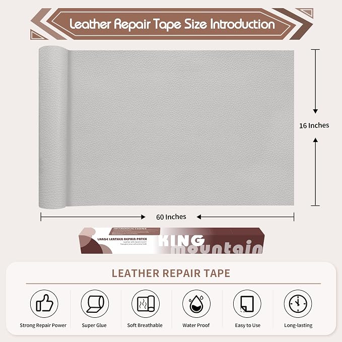 KING MOUNTAIN Leather Repair Patch, 16 x 60 Inches self Adhesive Leather Repair