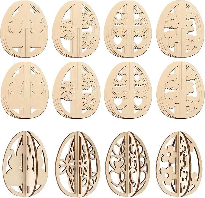 COCHIE DIY 3D Easter Eggs Wood Crafts to Paint, Paintable Unfinished Wooden
