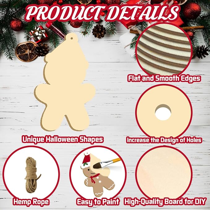 Large Size 7" Gingerbread Man Crafts Wooden Slices Unfinished Blank Wooden