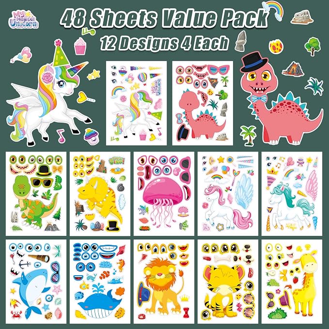 48 Sheets Create Funny Mixed Animals Stickers, Make a Face Stickers