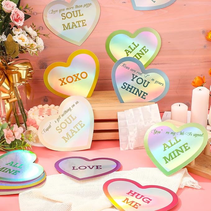 TaoBary 24 Pcs 7.08 Inch Large Heart Cutouts Shiny Iridescent Valentine's Day