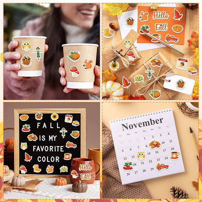 300Pcs Fall Foam Stickers, Cute Self-Adhesive Autumn Thanksgiving Stickers Foam