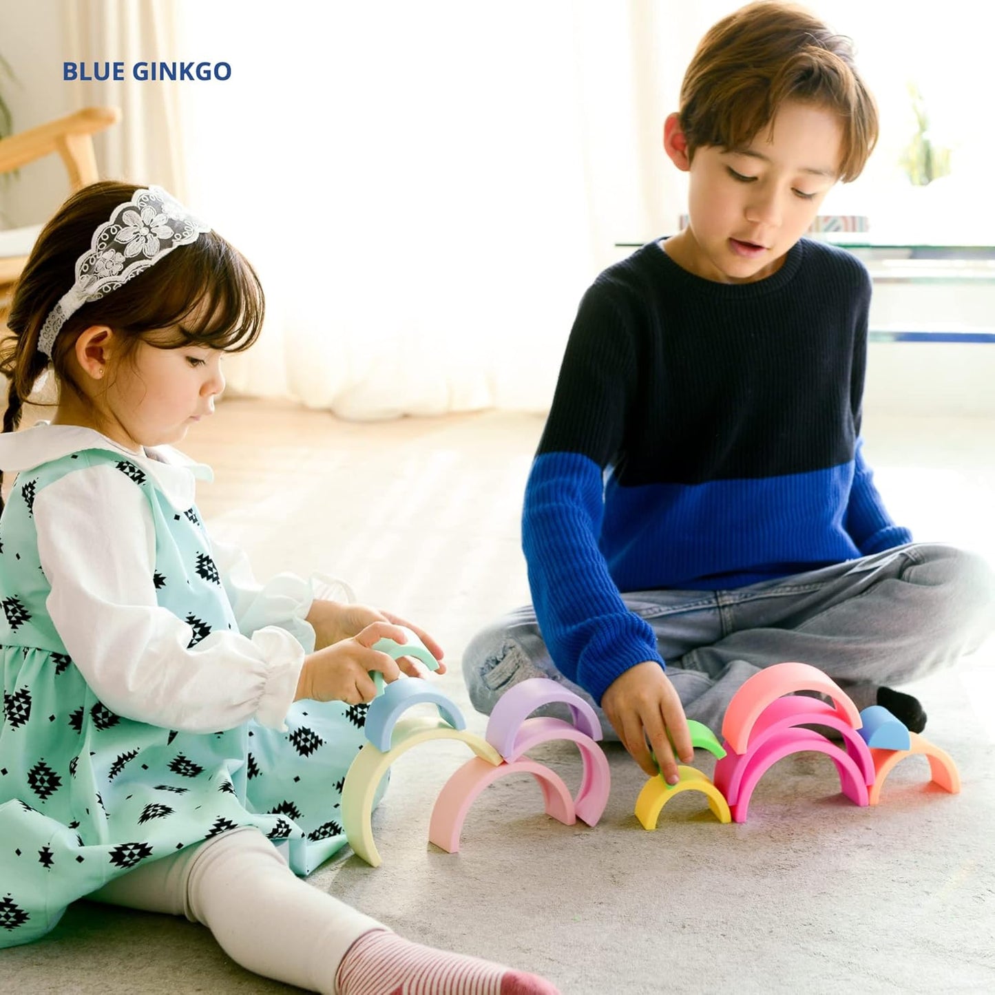 BLUE GINKGO Silicone Stacker - Montessori Rainbow Nesting Puzzle | Kids and Toddler Stacking Toy | 6 Layer Rainbow Puzzle, Sensory Toys - Matte