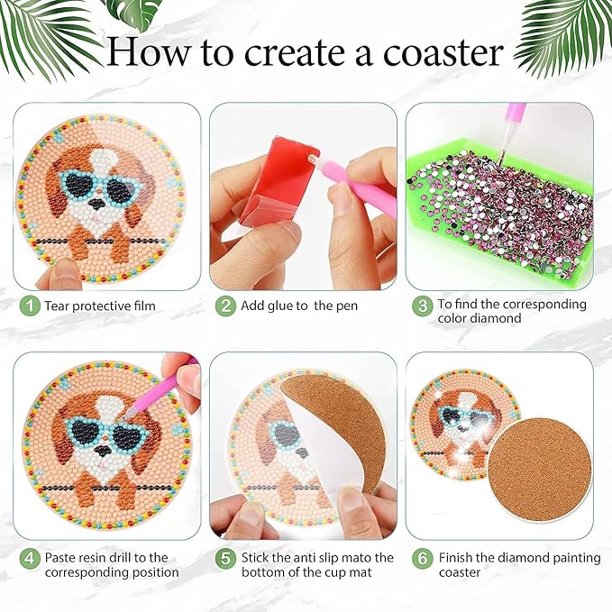 EWJRNSF 8 PCS Diamond Art Coasters Kit, Small Diamond Painting Coasters