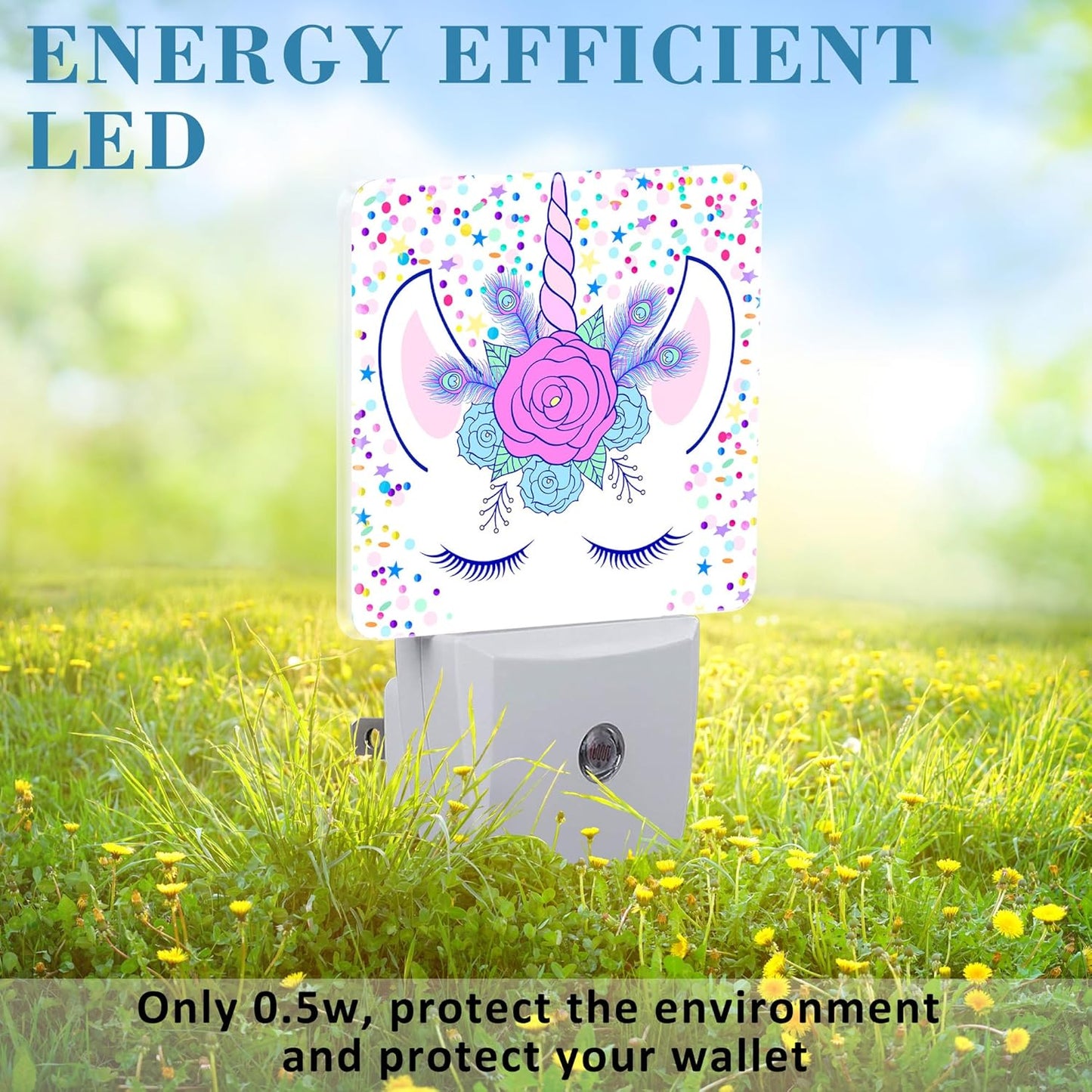Night Light for Kids Girls Boys, Unicorn Head with Wreath LED Night Light Plug into Wall with Dusk to Dawn Sensor for Room Decor, Hallway, Kitchen, Bathroom, Nursery, Stairs