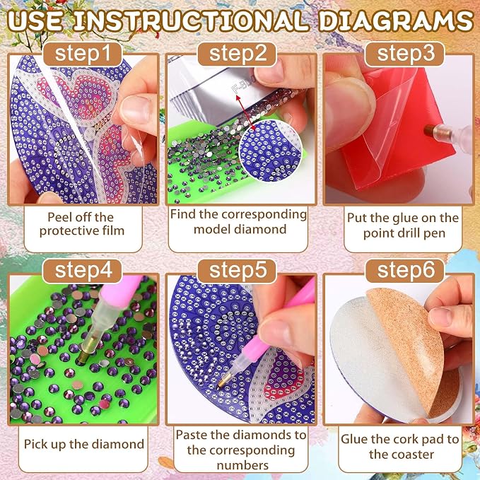 UPINS DIY Kit, Diamond Art Painting Coasters