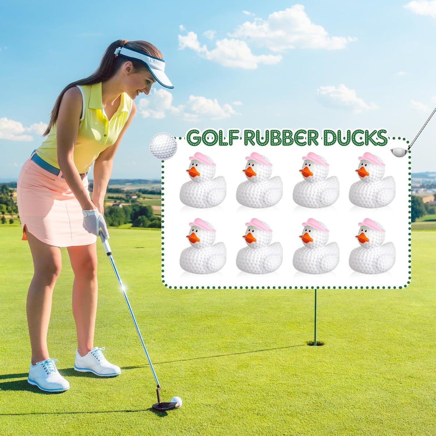 Deekin 50 Pcs Rubber Duck 2 Inch Bulk Sport Party Favors for Birthday Party Decorations Club Player Gift (Golf Pink)