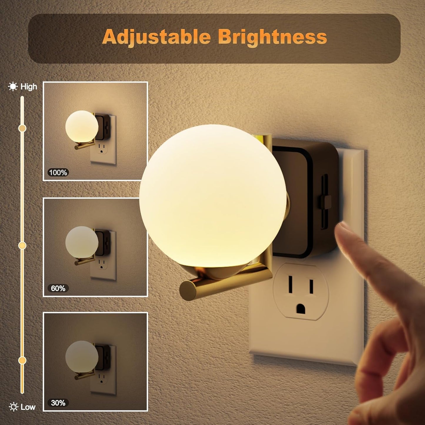 JandCase LED Night Light, 3000K Warm Night Lights Plug into Wall [2 Pack], 0-100LM Dimmable Night Lights with Dusk to Dawn Light Sensor, 180° Rotatable Plug in Nightlights for Bathroom Bedroom