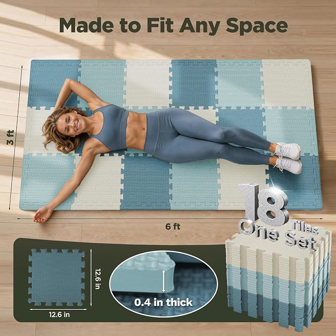AIRHOP 18 PCS Gym Floor Mat, EVA Foam Puzzle Gym Mat, High-Density Interlocking