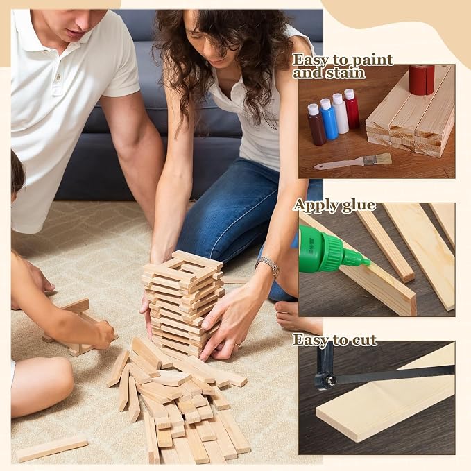 MECCANIXITY 10Pcs Wood Strips Slats, 5/16" x 1‑5/8" x 8" Thin Wood Sticks Flat