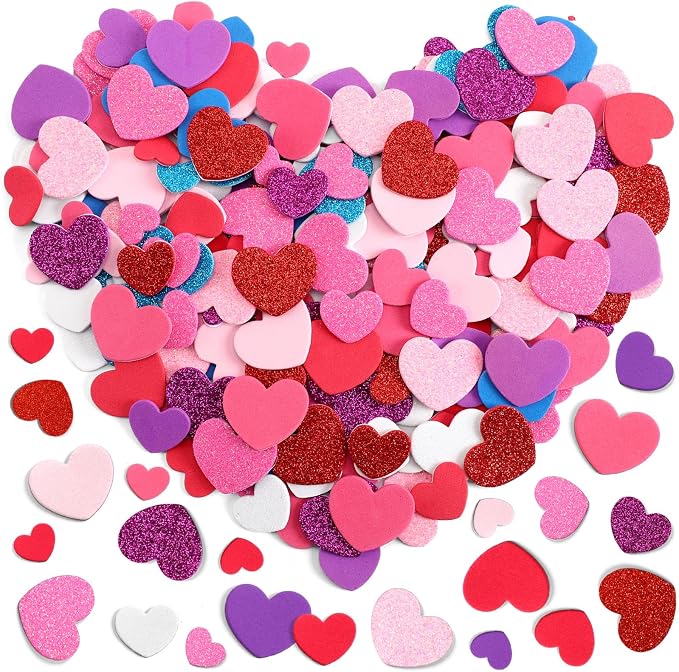 600Pcs Foam Heart Stickers Valentine's Day Glitter Love Sticker | 3 Sizes