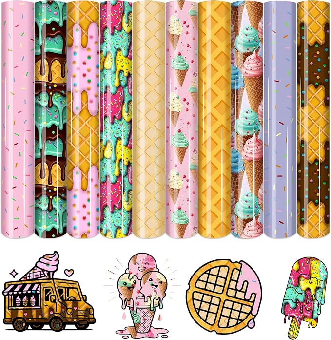 HTVSTD Ice Cream HTV Heat Transfer Vinyl 10Sheets 12×10in Iron on Vinyl | Ice