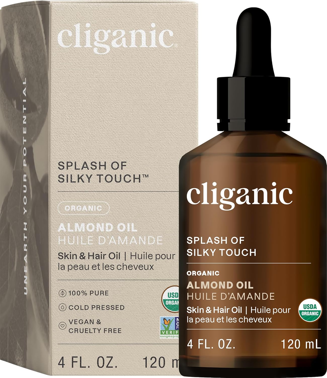 Cliganic Organic Sweet Almond Oil, 100% Pure - for Skin & Hair, Nourishing Carrier Oil for Face & Body