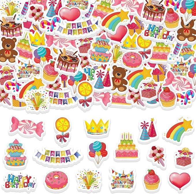 300Pcs Happy Birthday Foam Stickers, Cute Foam Birthday Stickers Self Adhesive