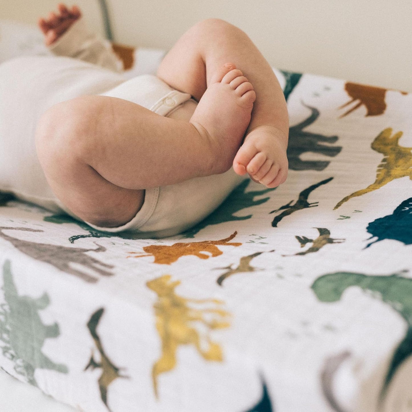 Little Unicorn Premium Changing Pad Cover | Extra Soft & Breathable Muslin Fabric (Dino Friends)