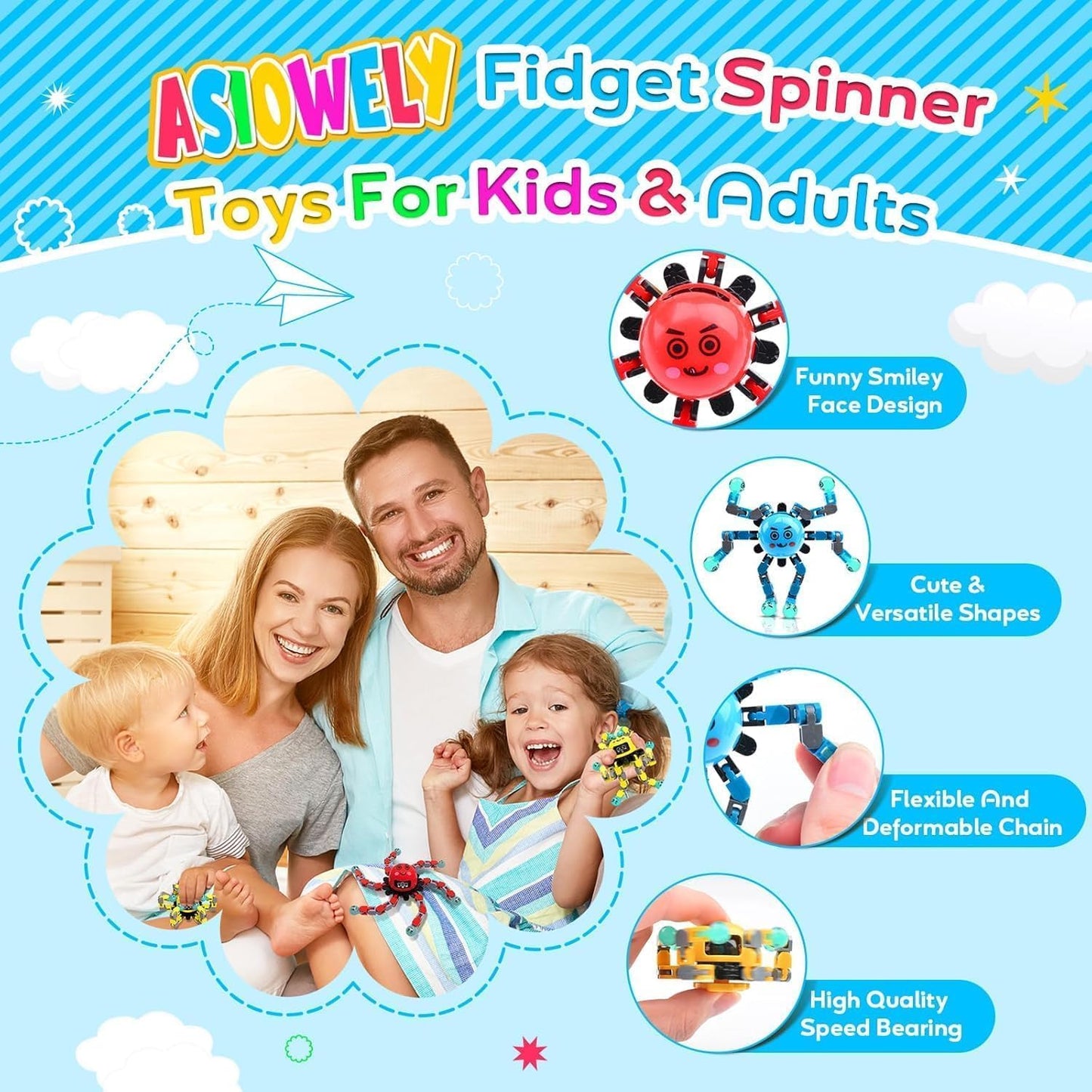 Transformable Fidget Spinner Toys for Kids and Adults,4 PCS Finger Sensory Toy for Boys Girls Autism ADHD Relief,Gifts for Chrismas Birthdays Party Favors for Teens Travel Stocking Stuffers