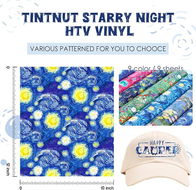 Tintnut Starry Night Van Gogh HTV Vinyl, 9 Sheets 12×10in Iron on Vinyl |