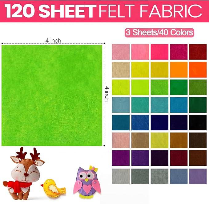 Reginary 120 Pcs 4 x 4 Inch, 2mm Thick Felt Sheets Bulk
