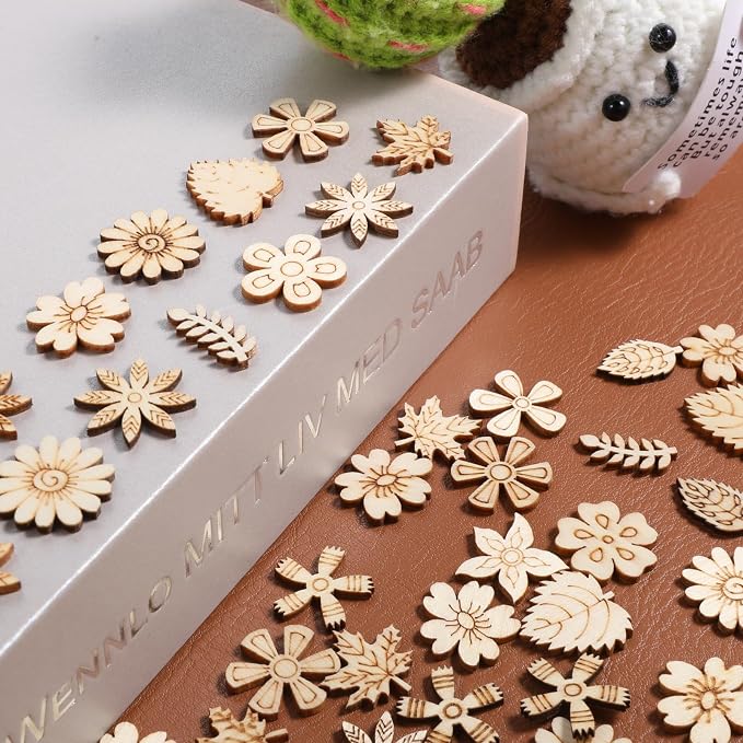 100 Pcs Unfinished Wooden Flower Wood Pieces Wood Flower Cutouts | Wooden