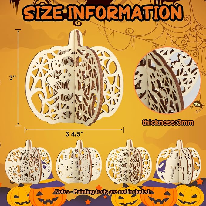 COCHIE DIY 3D Halloween Pumpkin Wood Crafts to Paint