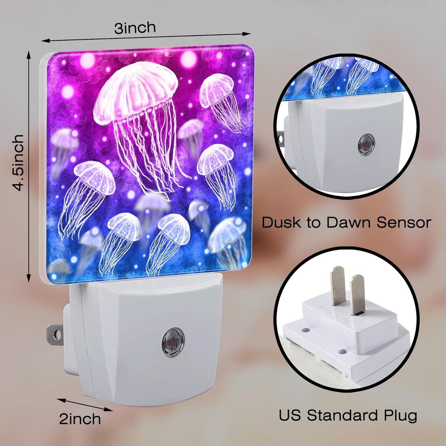 Magic Fantasy Jellyfish Night Light, Glow Jellyfish Marine Life Dusk to Dawn Night Light Plug in, 0.5W Energy Saving Sleep Friendly NightLight for Kids Boys Girls Home Decor