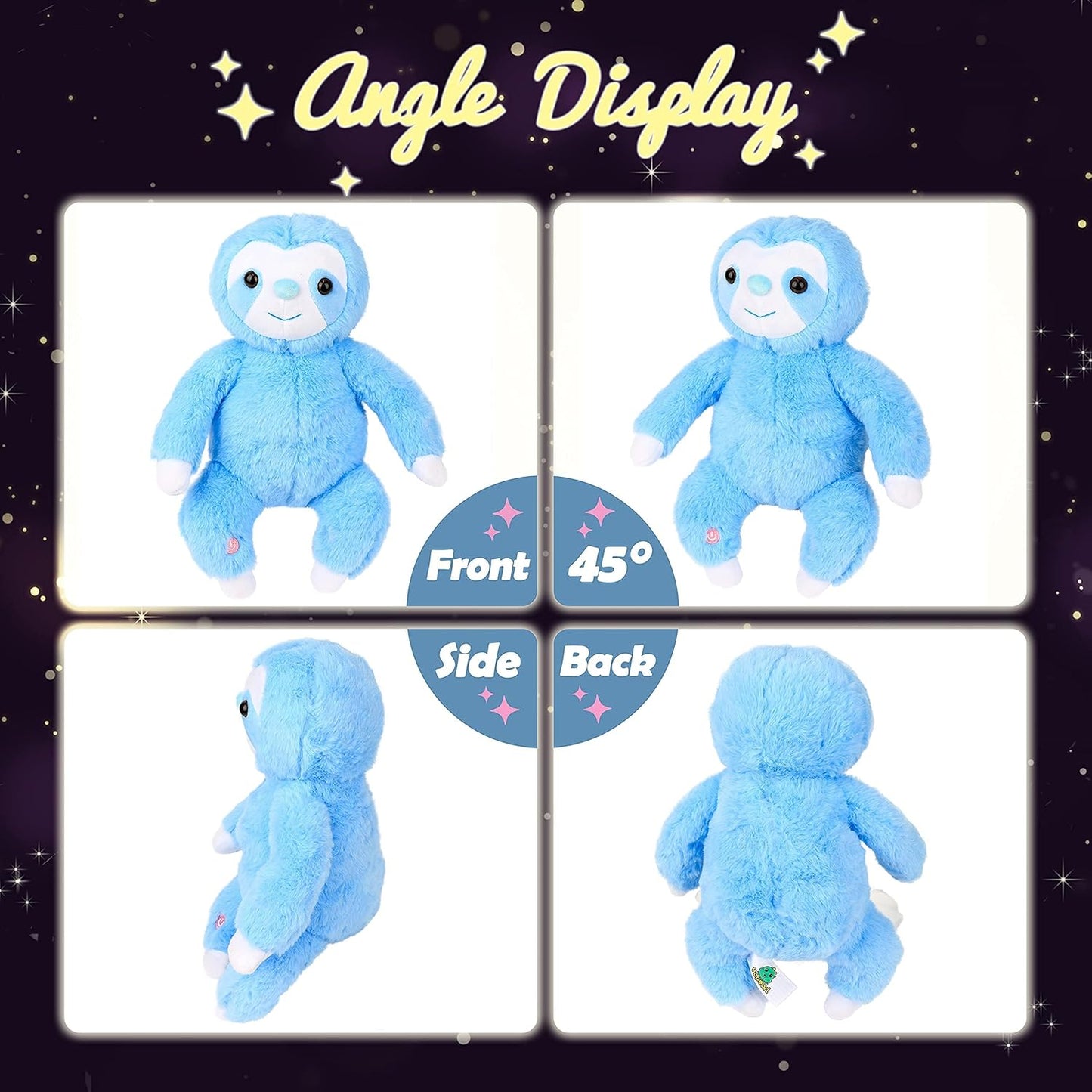 Hopearl LED Plush Three Toed Sloth Lighting Up Stuffed Animal Sloth Floppy Night Lights Glow in The Dark Birthday Festival for Kids Toddlers, Blue, 12.5''