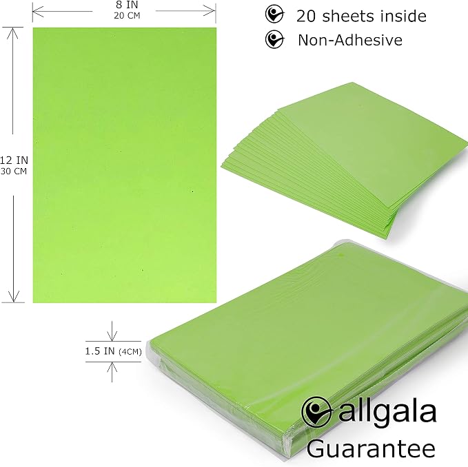 Allgala 20-Value-Pack EVA Foam Paper 8x12 Inch Sheets-Lime-CF85309
