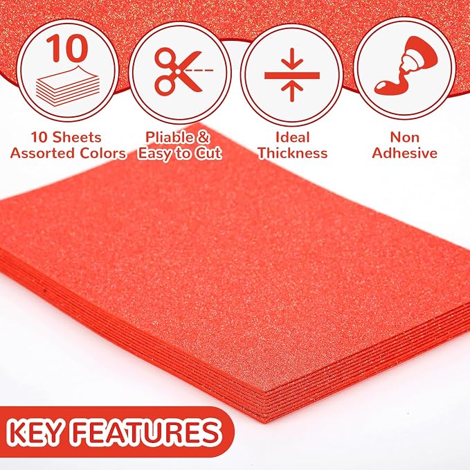 10 Pack Glitter Foam Sheets Craft 8 x 12 inch | Sparkles Foam Paper