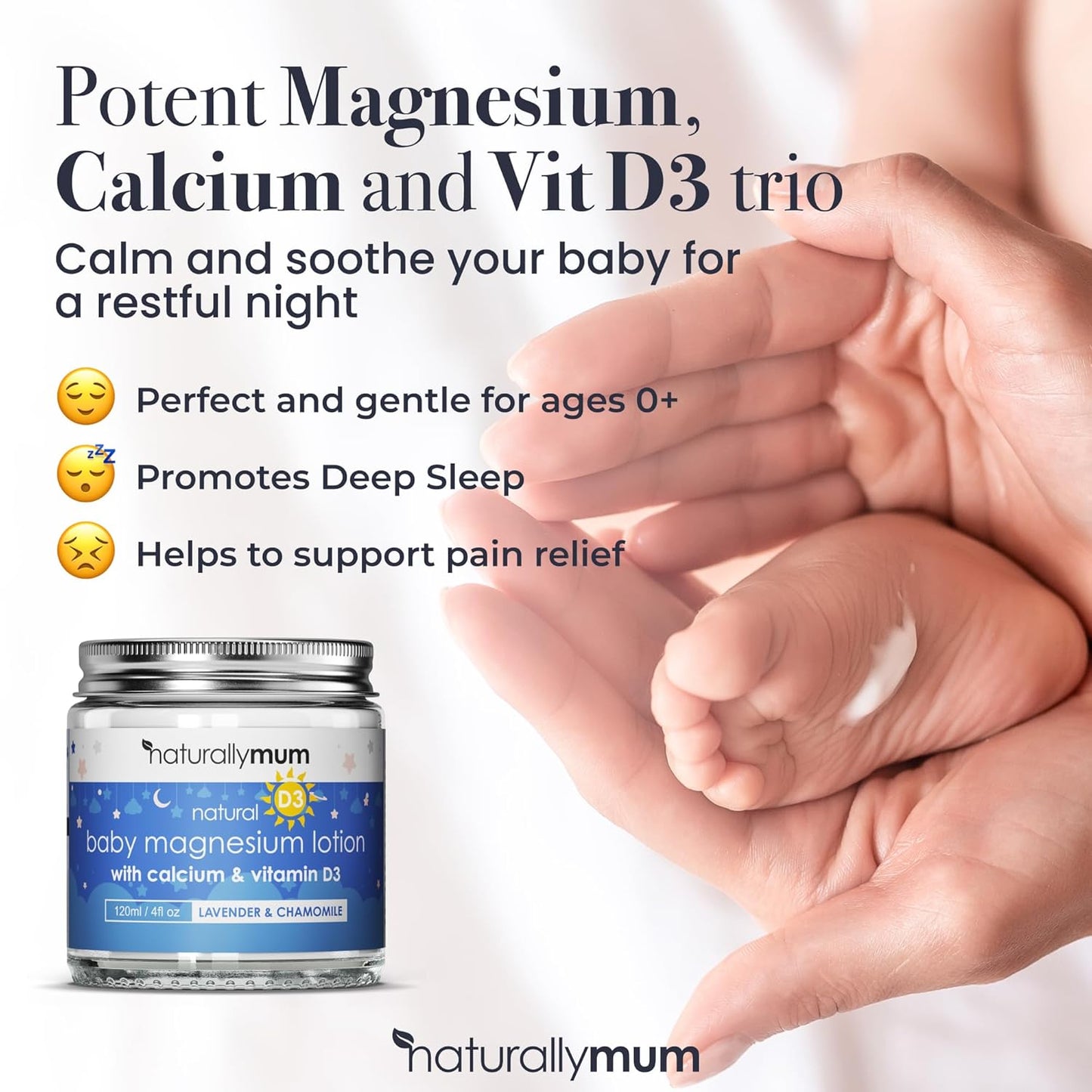 Baby Magnesium Lotion with Calcium & Vitamin D | Support for Sleep, Heart, Bone, Nerve, Gut and Muscle Health | Alternative to Melatonin | Lavender & Chamomile 4.2 fl oz