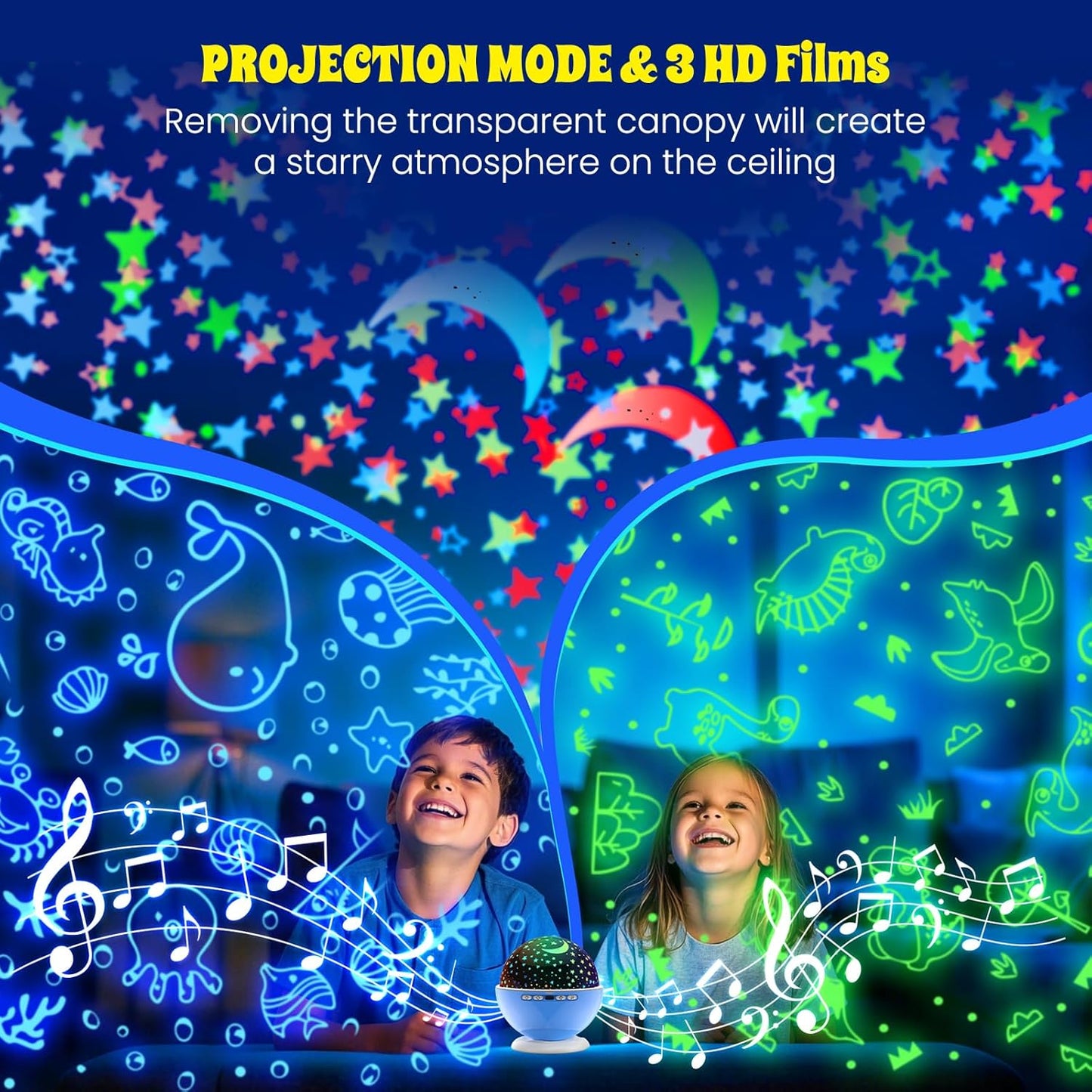 Night Light Projector,Night Light for Kids Room with Remote and Timer,360° Rotation,3 Projection Films,18 Light Modes,8 Lullaby Songs,Kids Night Lamp, Birthday Christmas Gifts for Boys Girls (Blue)