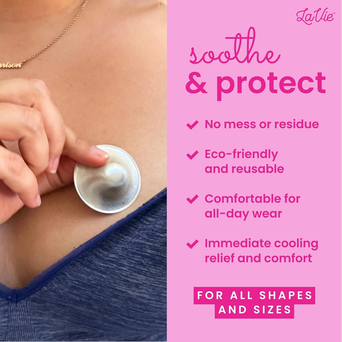 LaVie™ Silver Nursing Cups for Breastfeeding, Soothing Protection for Nursing Nipples of Newborns, Natural Relief for Nursing Moms, 925 Silver Nipple Covers All Natural (Size 2)
