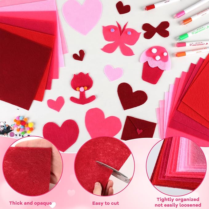 gisgfim 42Pcs Valentine's Day Pink Felt Fabric Sheets Craft Kit 8 x 12 Inch