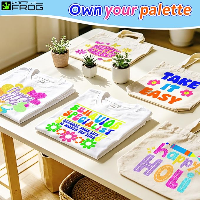VINYL FROG Neon HTV Vinyl PU Fluorescent and Glitter Heat Transfer Vinyl Bundle