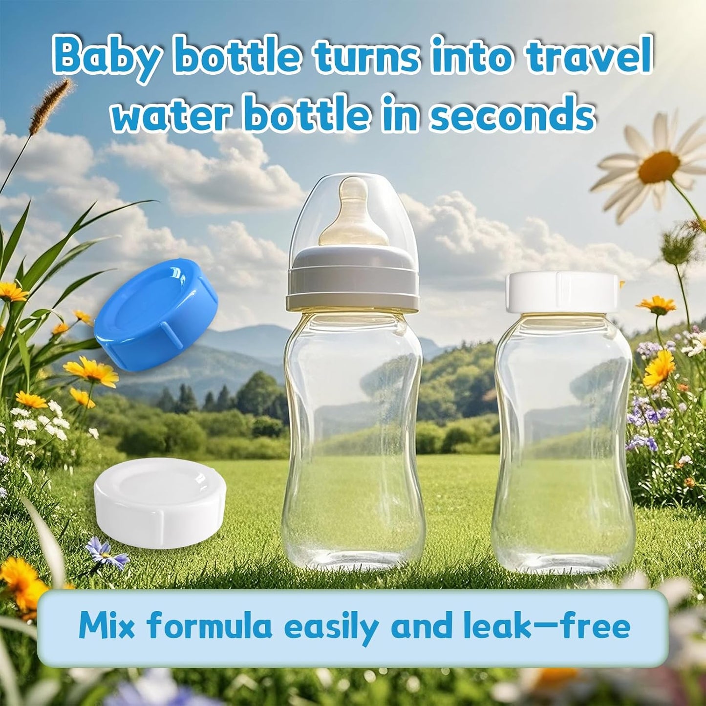 6pcs Wide Bottle Caps Compatible for Wide-Neck Natural Flow Dr Brown Bottles,BPA Free Travel and Storage Baby Bottle Lids Replacement Parts with Sealing Gasket for Baby Bottles Accessory (White)