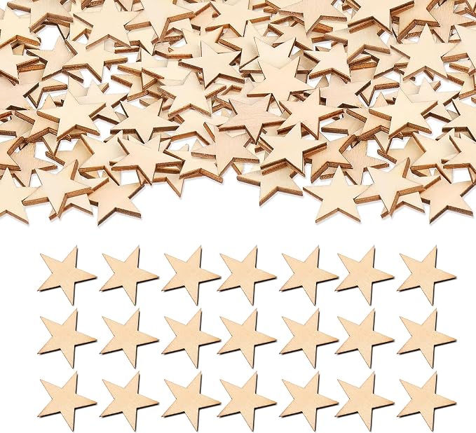Small Star Unfinished Wood Cutout – Basswood Laser Cut Craft Stars, Mixed Sizes